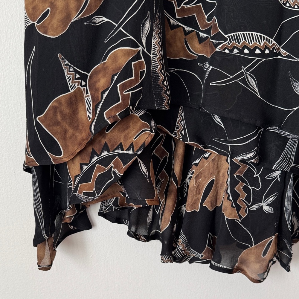 Chico's 100% Silk Flowing Midi Skirt in Black & Brown Floral Design. Medium - Picture 3 of 14